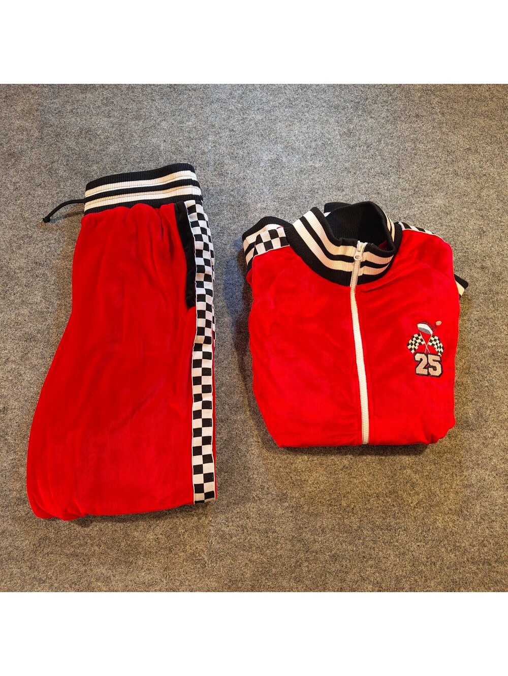 Blizzard Bay Men's Medium Red Velour Racing Santa Tracksuit Set Joggers Jacket